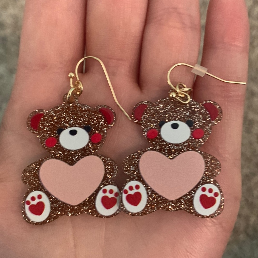 Valentine’s Day Teddy Bear Dangle Earrings
